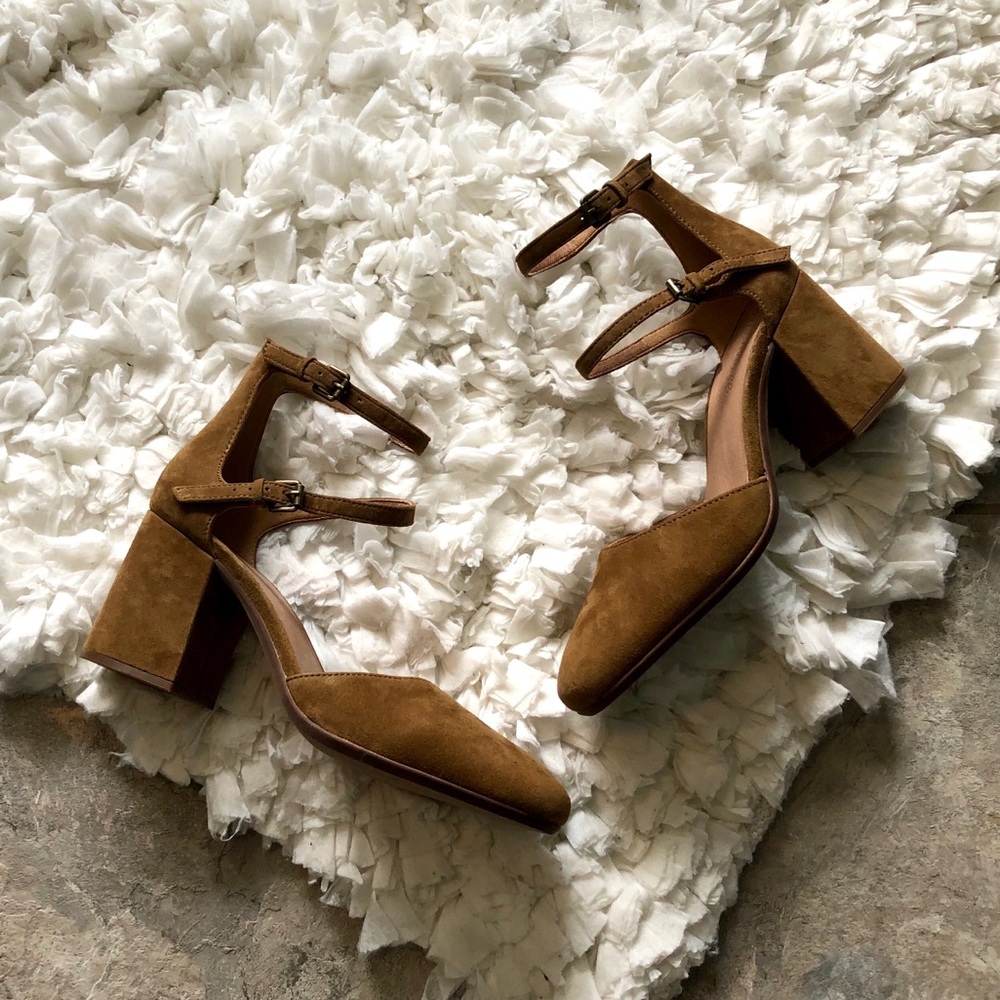 Madewell Brown Suede Block Heel Mary Jane Pumps